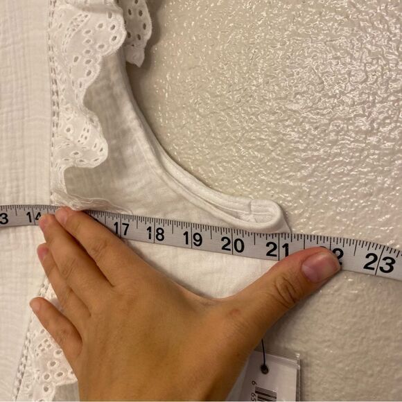 Tribal Jeans Sleeveless Tie Front white cotton muslin gauze Blouse boho Lace S - Picture 4 of 8